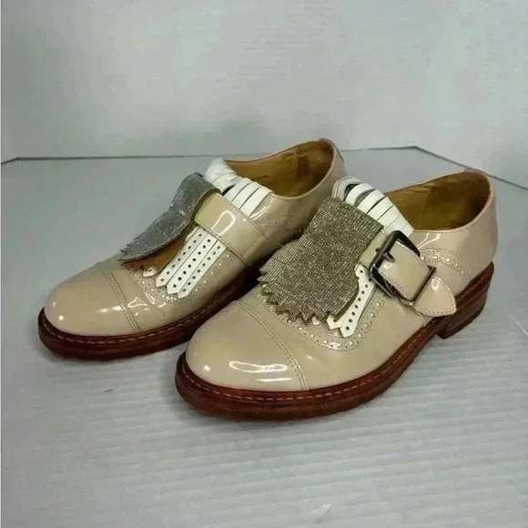 The Office of Angela Scott Mr. Oliver Beige White Oxford Size 35.5/ 5.5 Women’s - Picture 7 of 12